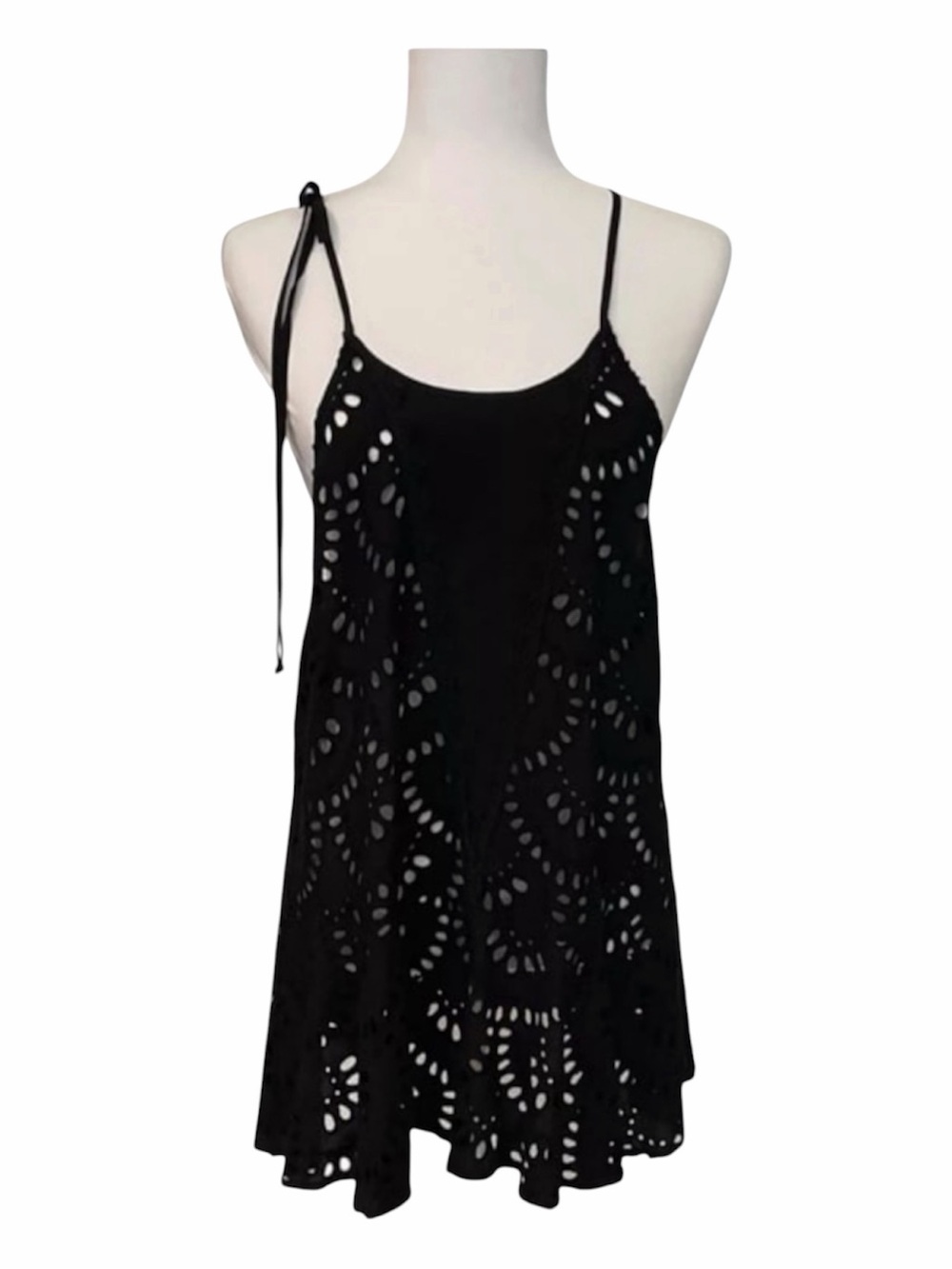 Intimately Free People Starry Eyelet Tunic Cami Tank Top Black Size Large